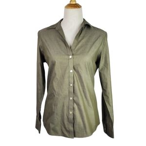 Foxcroft Heritage Fitted Non Iron Button Up Shirt in Khaki Green Size 10